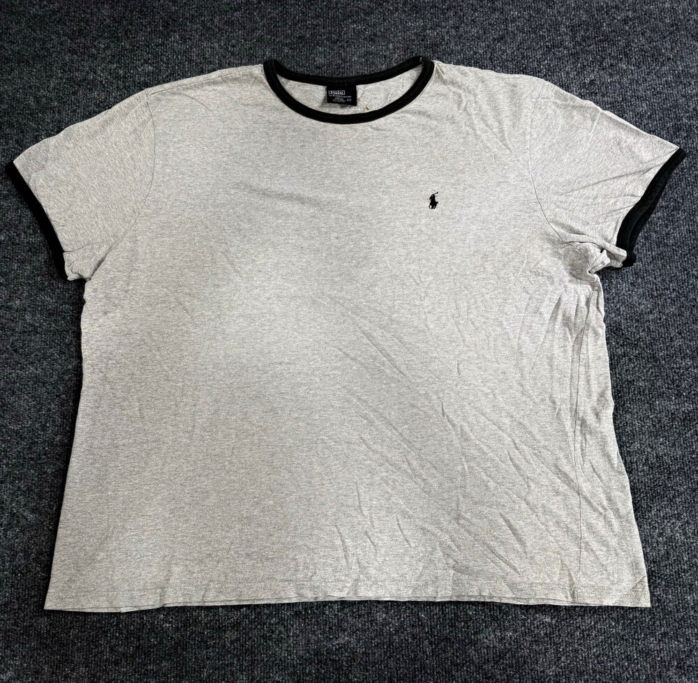 Polo Ralph Lauren Mens XXL Gray Black Ringer T Shirt Pony Logo 100% Cotton